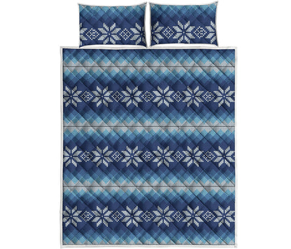 Snow Flower Knitted Pattern Print Quilt Bed Set