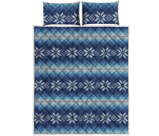Snow Flower Knitted Pattern Print Quilt Bed Set