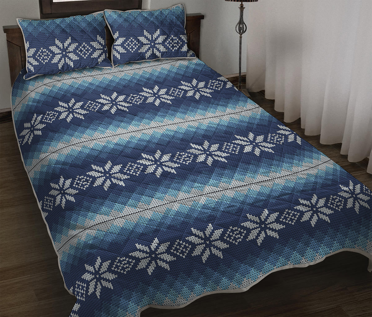 Snow Flower Knitted Pattern Print Quilt Bed Set