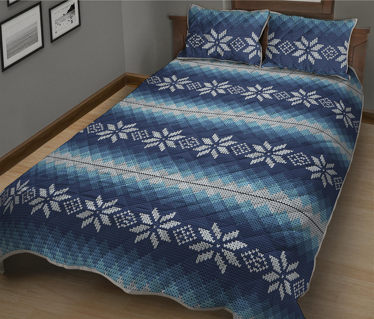 Snow Flower Knitted Pattern Print Quilt Bed Set