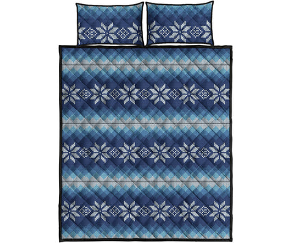 Snow Flower Knitted Pattern Print Quilt Bed Set
