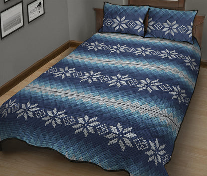 Snow Flower Knitted Pattern Print Quilt Bed Set