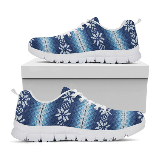 Snow Flower Knitted Pattern Print White Sneakers