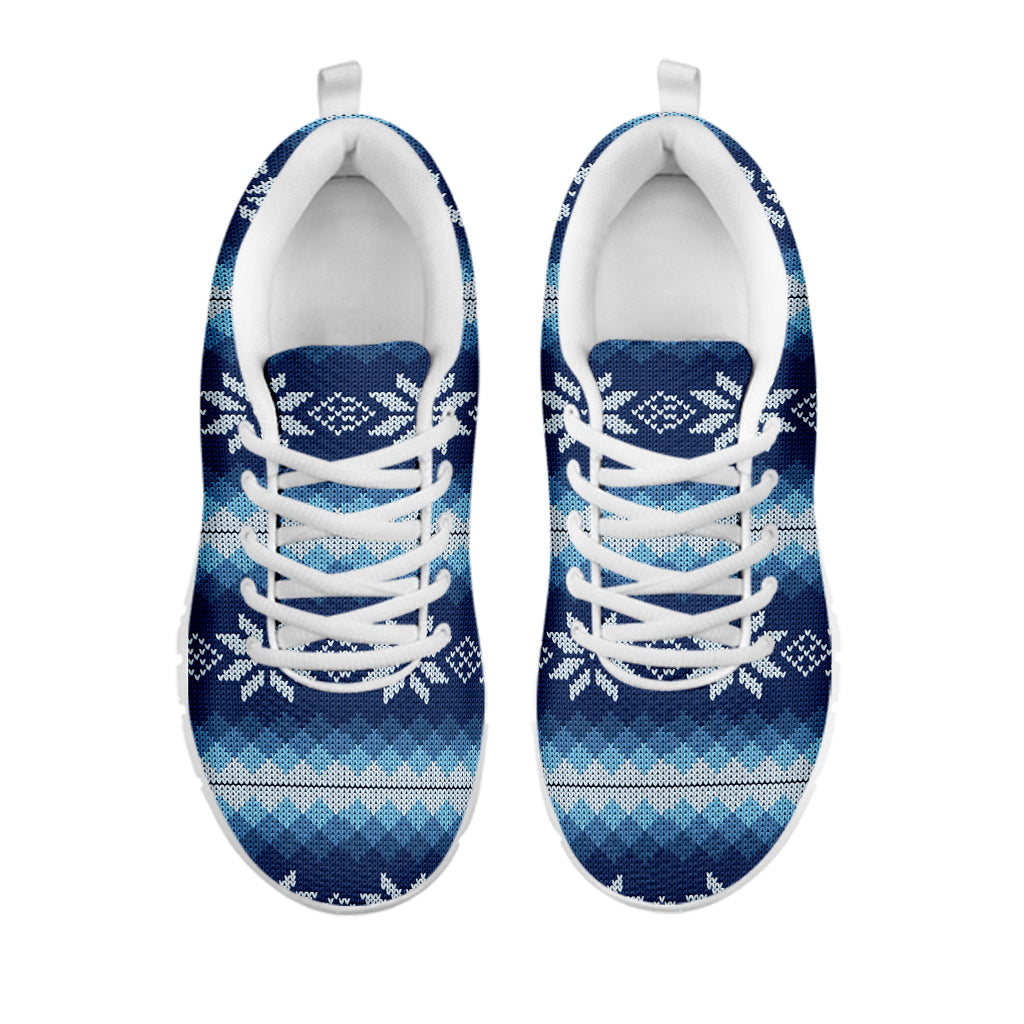 Snow Flower Knitted Pattern Print White Sneakers