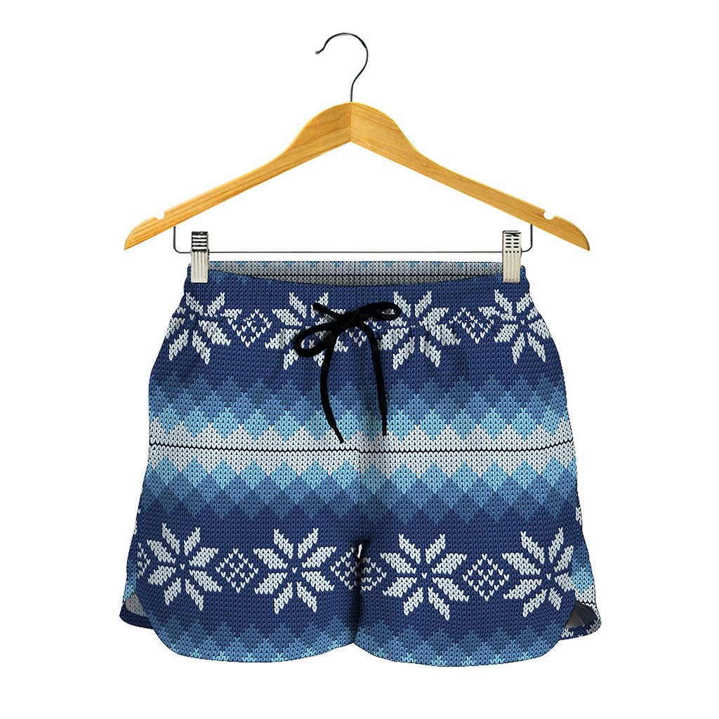 Snow Flower Knitted Pattern Print Women's Shorts