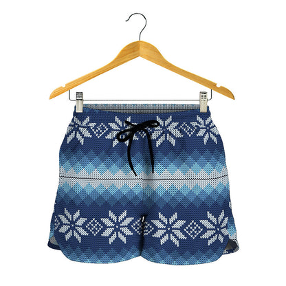Snow Flower Knitted Pattern Print Women's Shorts