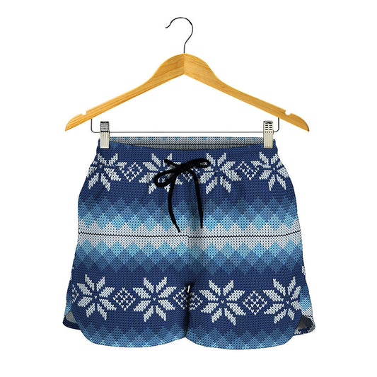 Snow Flower Knitted Pattern Print Women's Shorts
