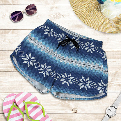 Snow Flower Knitted Pattern Print Women's Shorts