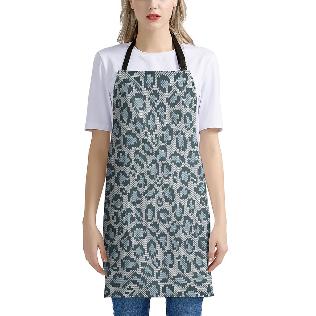 Snow Leopard Knitted Pattern Print Apron