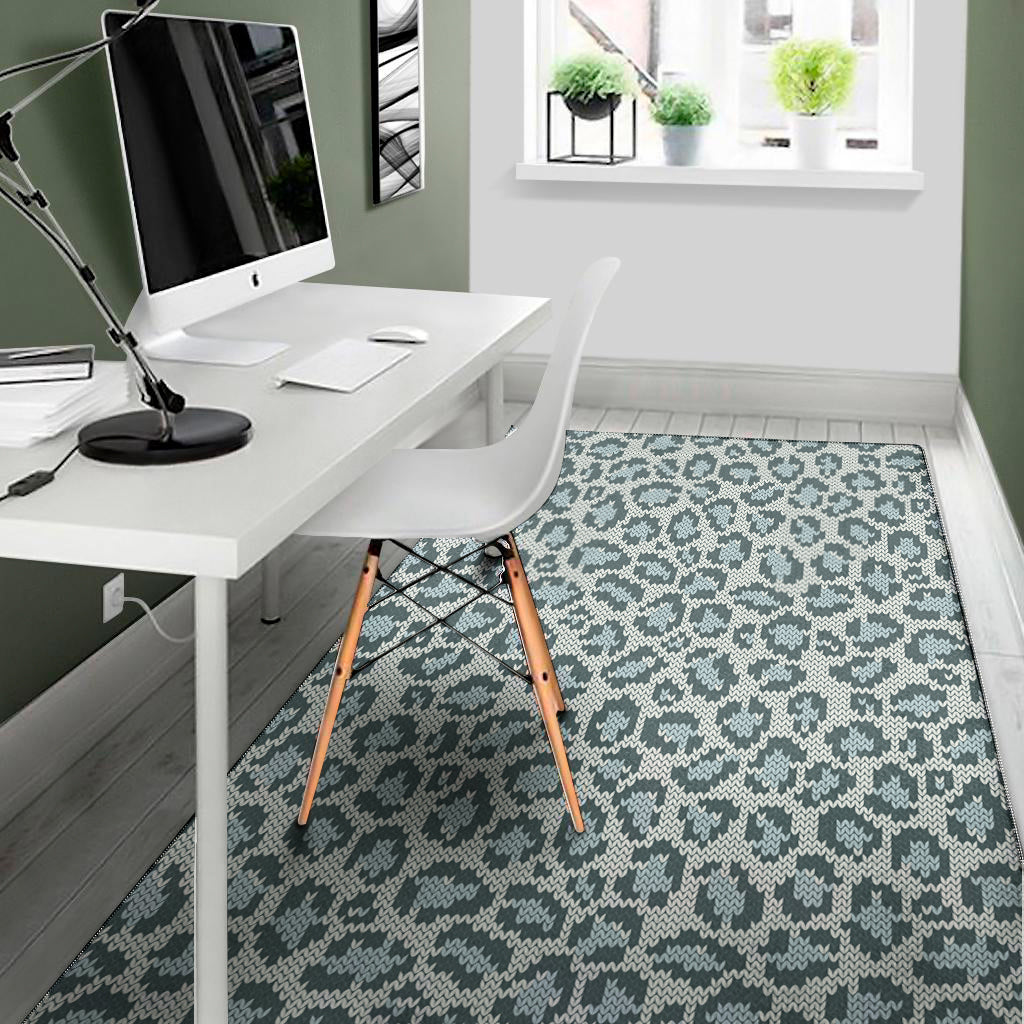 Snow Leopard Knitted Pattern Print Area Rug