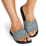 Snow Leopard Knitted Pattern Print Black Slide Sandals