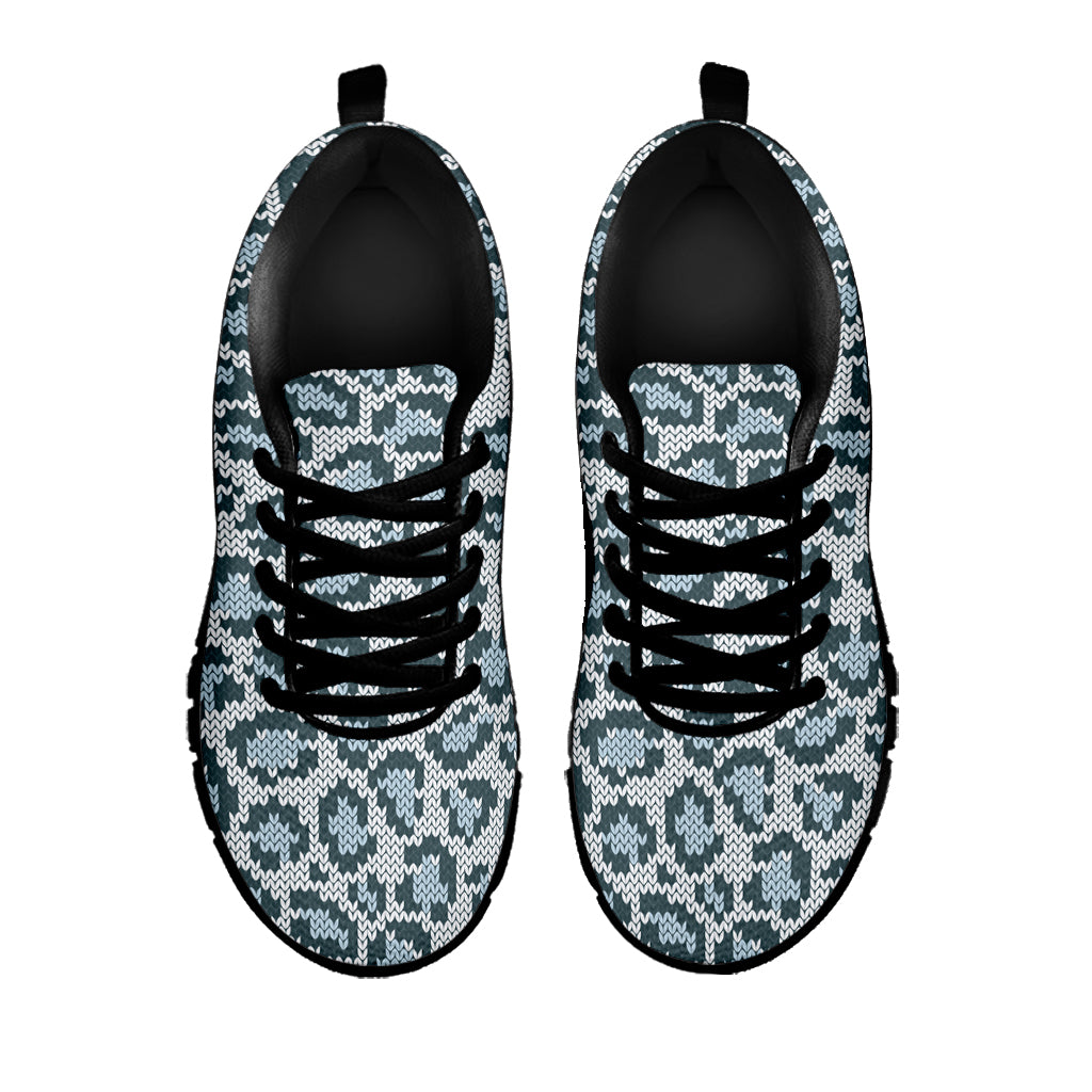 Snow Leopard Knitted Pattern Print Black Sneakers