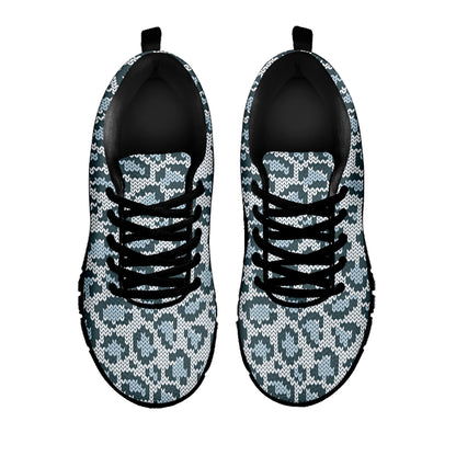 Snow Leopard Knitted Pattern Print Black Sneakers