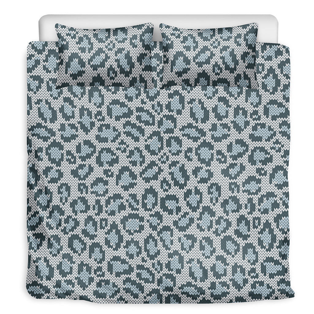 Snow Leopard Knitted Pattern Print Duvet Cover Bedding Set