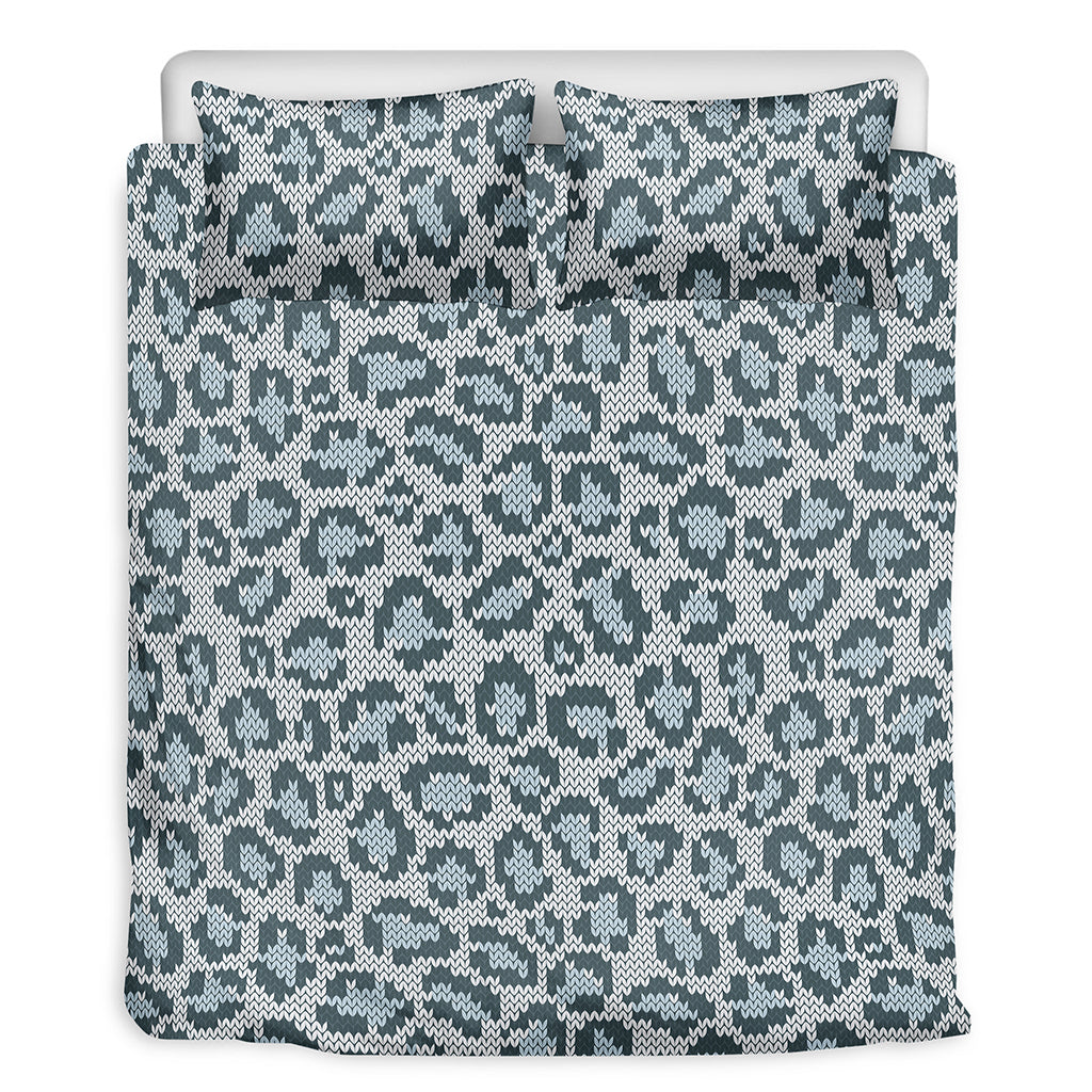 Snow Leopard Knitted Pattern Print Duvet Cover Bedding Set