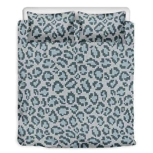Snow Leopard Knitted Pattern Print Duvet Cover Bedding Set