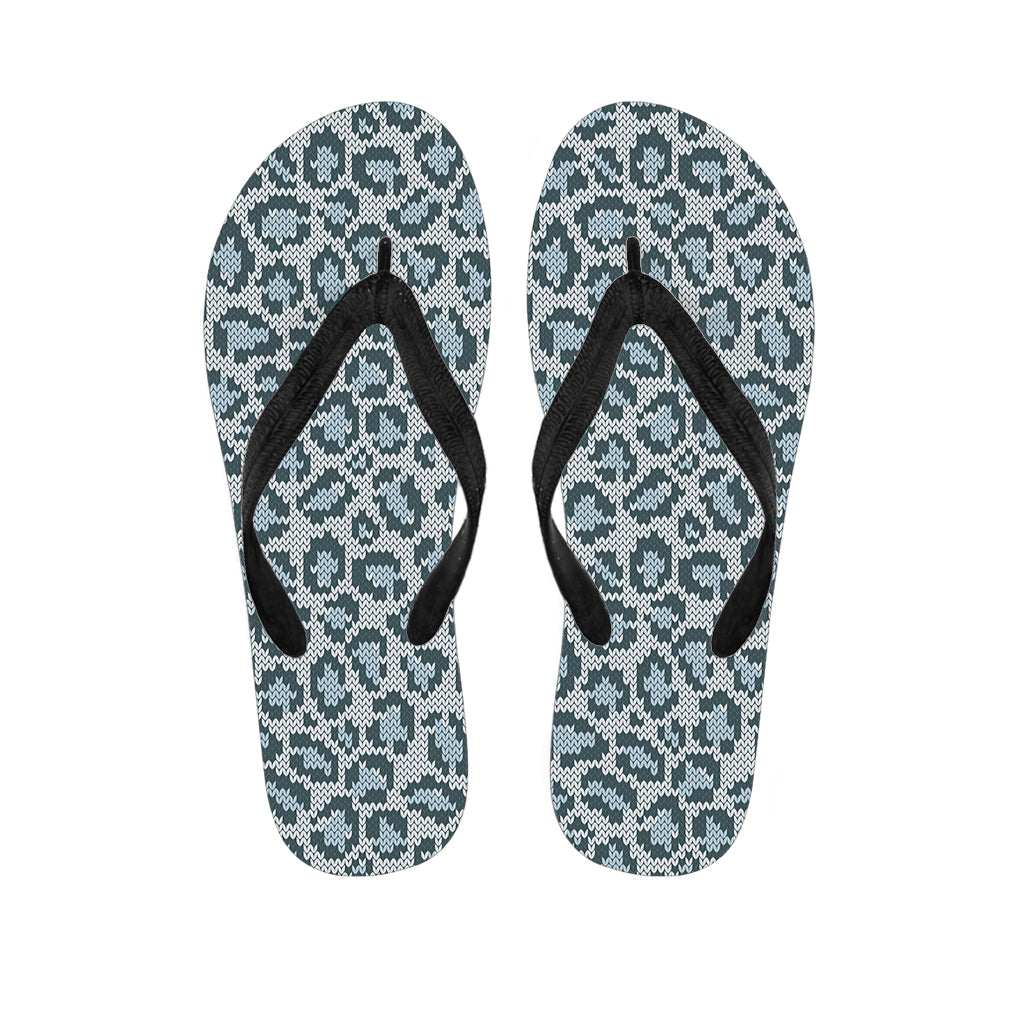 Snow Leopard Knitted Pattern Print Flip Flops