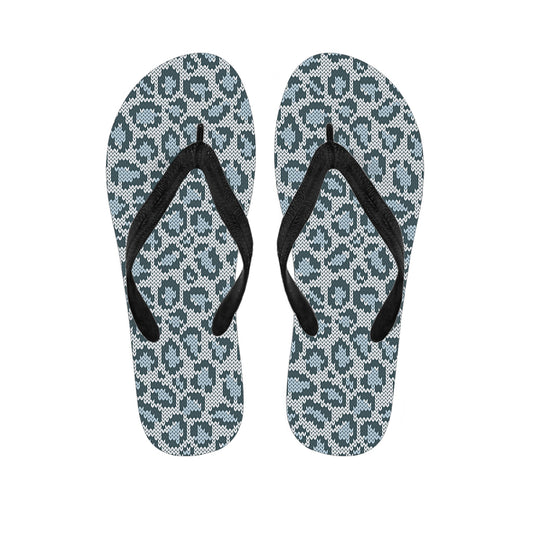 Snow Leopard Knitted Pattern Print Flip Flops