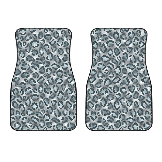 Snow Leopard Knitted Pattern Print Front Car Floor Mats