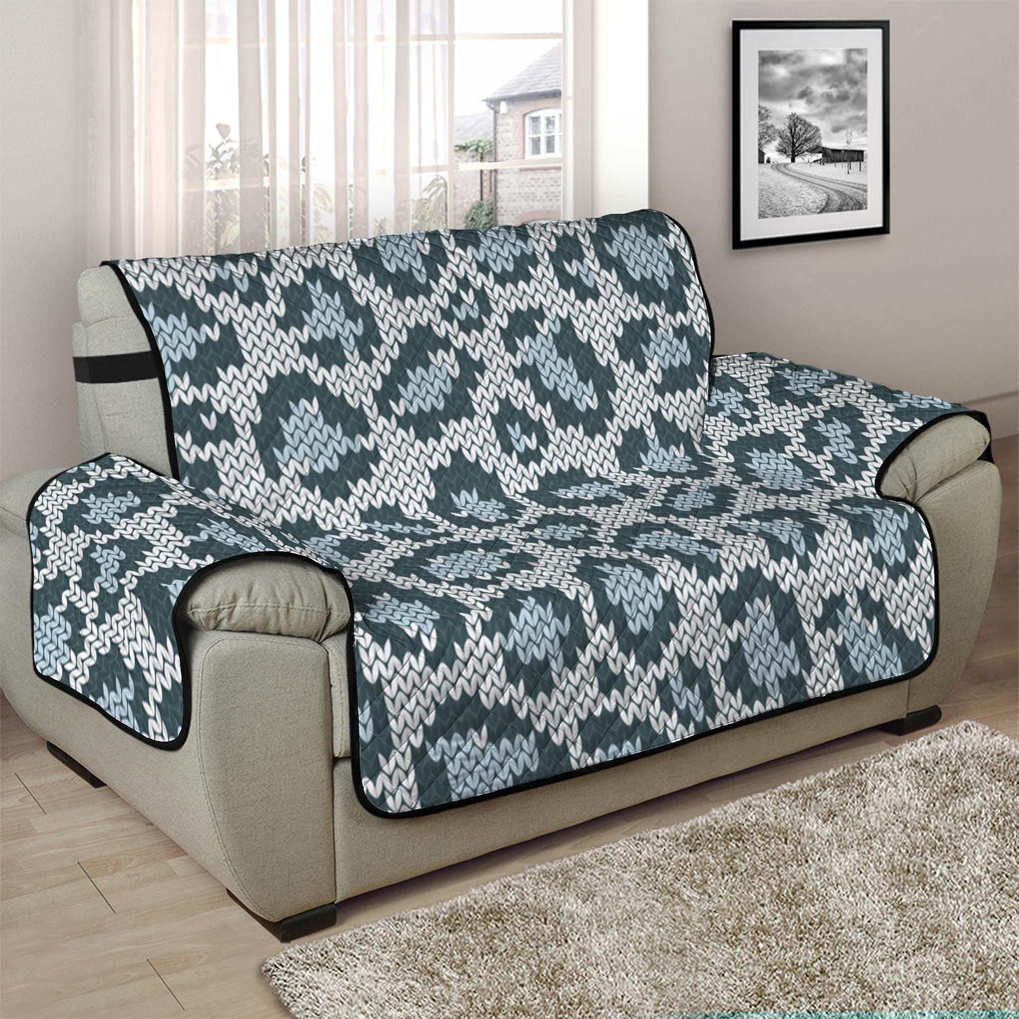 Snow Leopard Knitted Pattern Print Half Sofa Protector