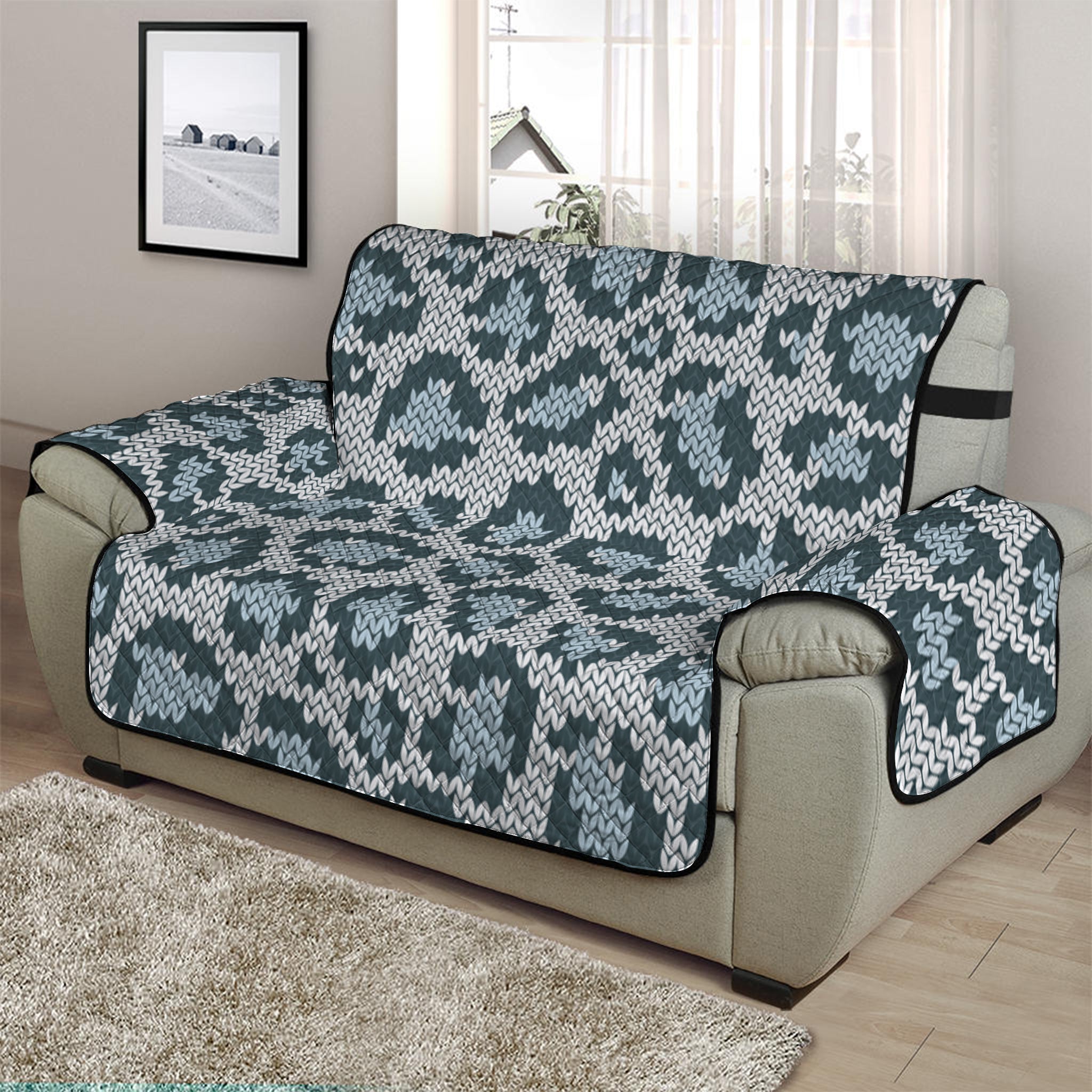 Snow Leopard Knitted Pattern Print Half Sofa Protector