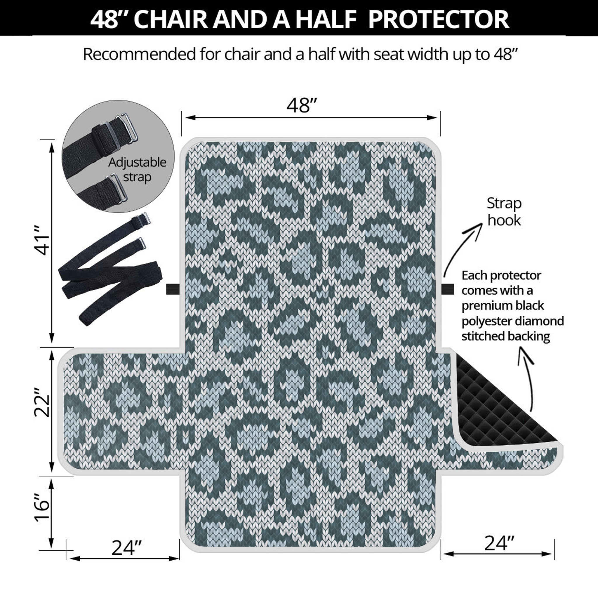 Snow Leopard Knitted Pattern Print Half Sofa Protector