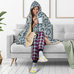 Snow Leopard Knitted Pattern Print Hooded Blanket
