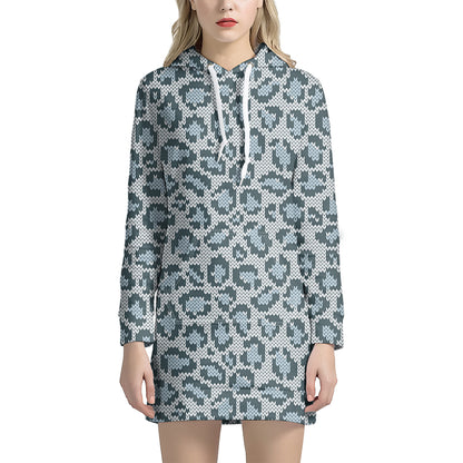 Snow Leopard Knitted Pattern Print Hoodie Dress