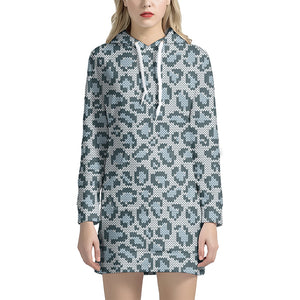 Snow Leopard Knitted Pattern Print Hoodie Dress