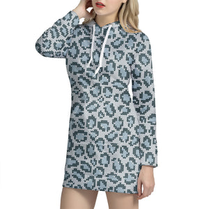 Snow Leopard Knitted Pattern Print Hoodie Dress