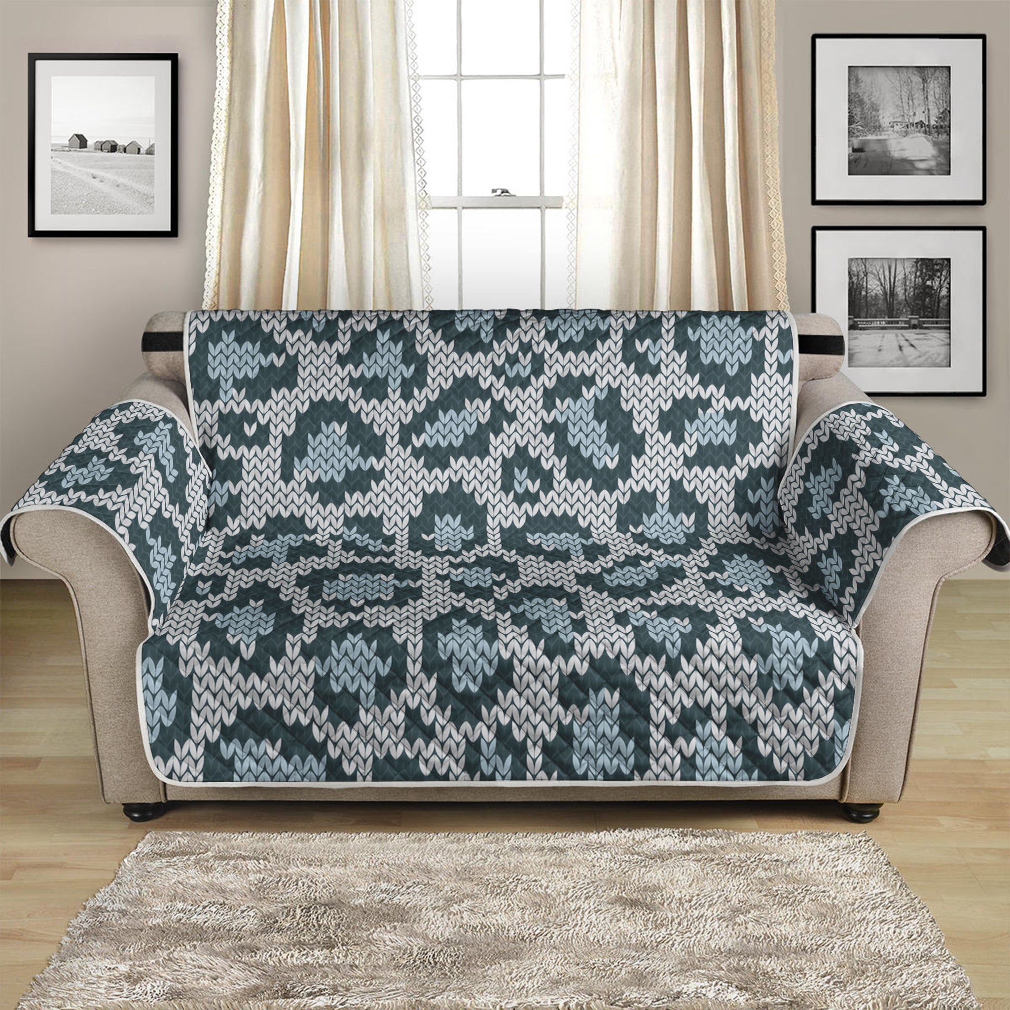 Snow Leopard Knitted Pattern Print Loveseat Protector