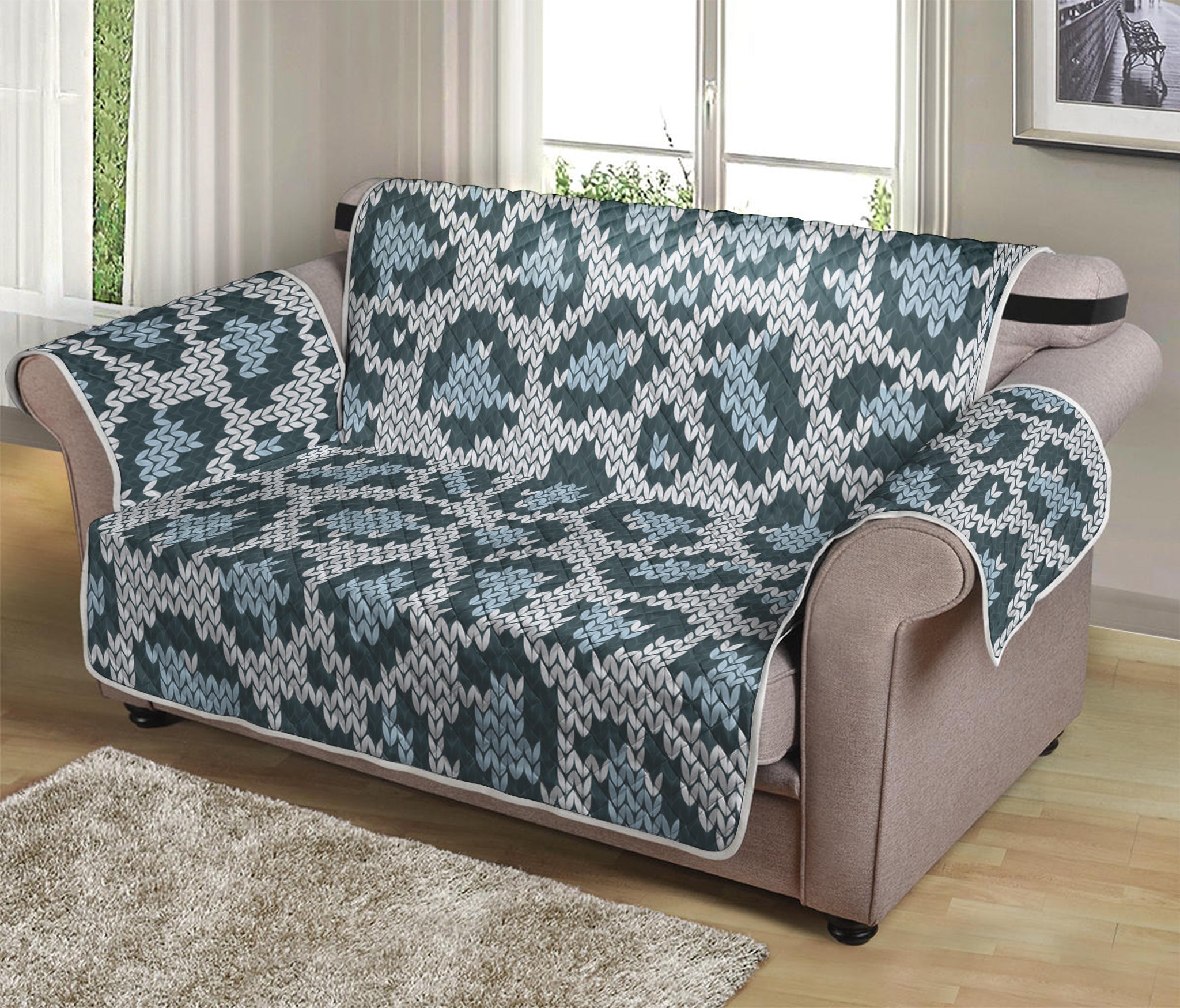 Snow Leopard Knitted Pattern Print Loveseat Protector