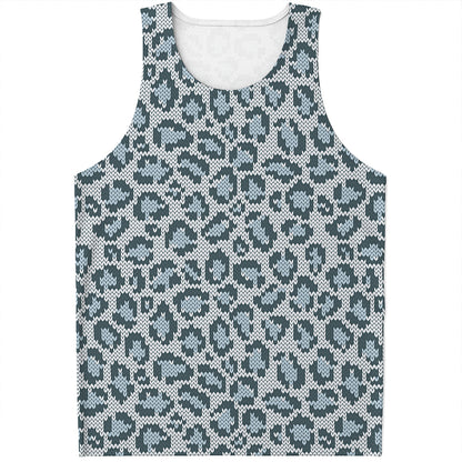 Snow Leopard Knitted Pattern Print Men's Tank Top