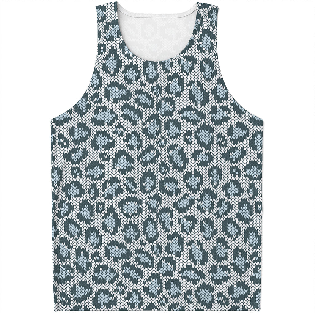 Snow Leopard Knitted Pattern Print Men's Tank Top