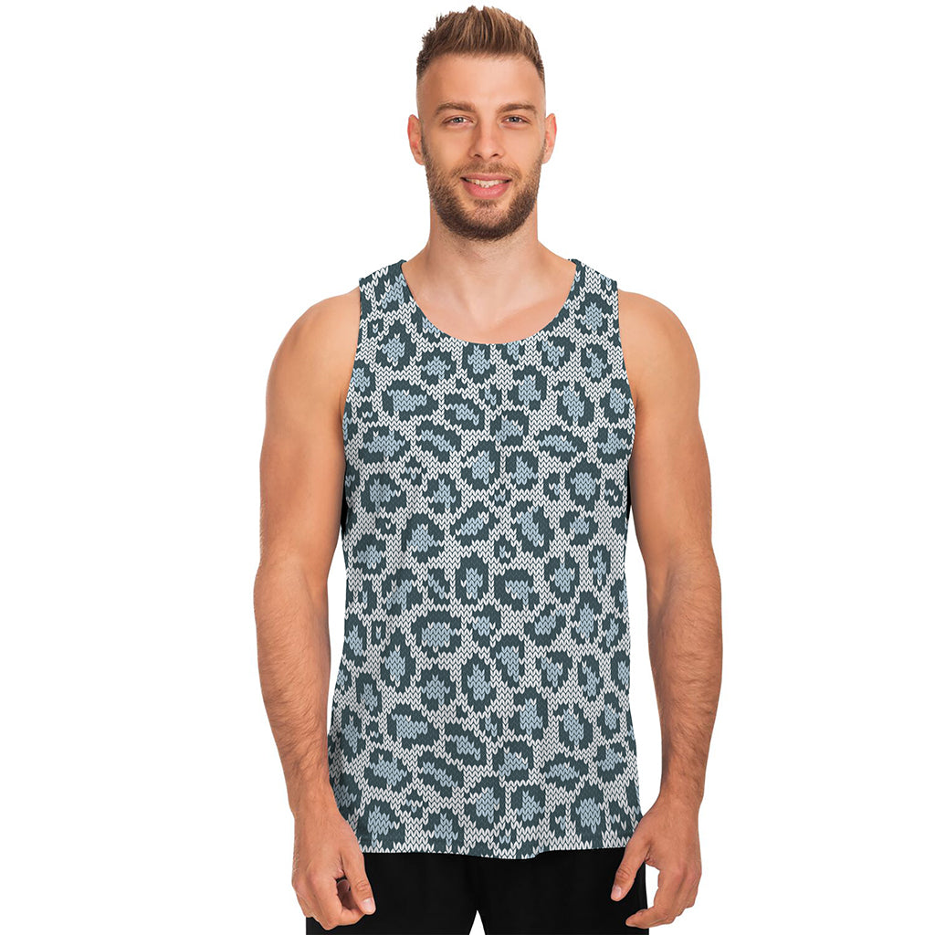 Snow Leopard Knitted Pattern Print Men's Tank Top