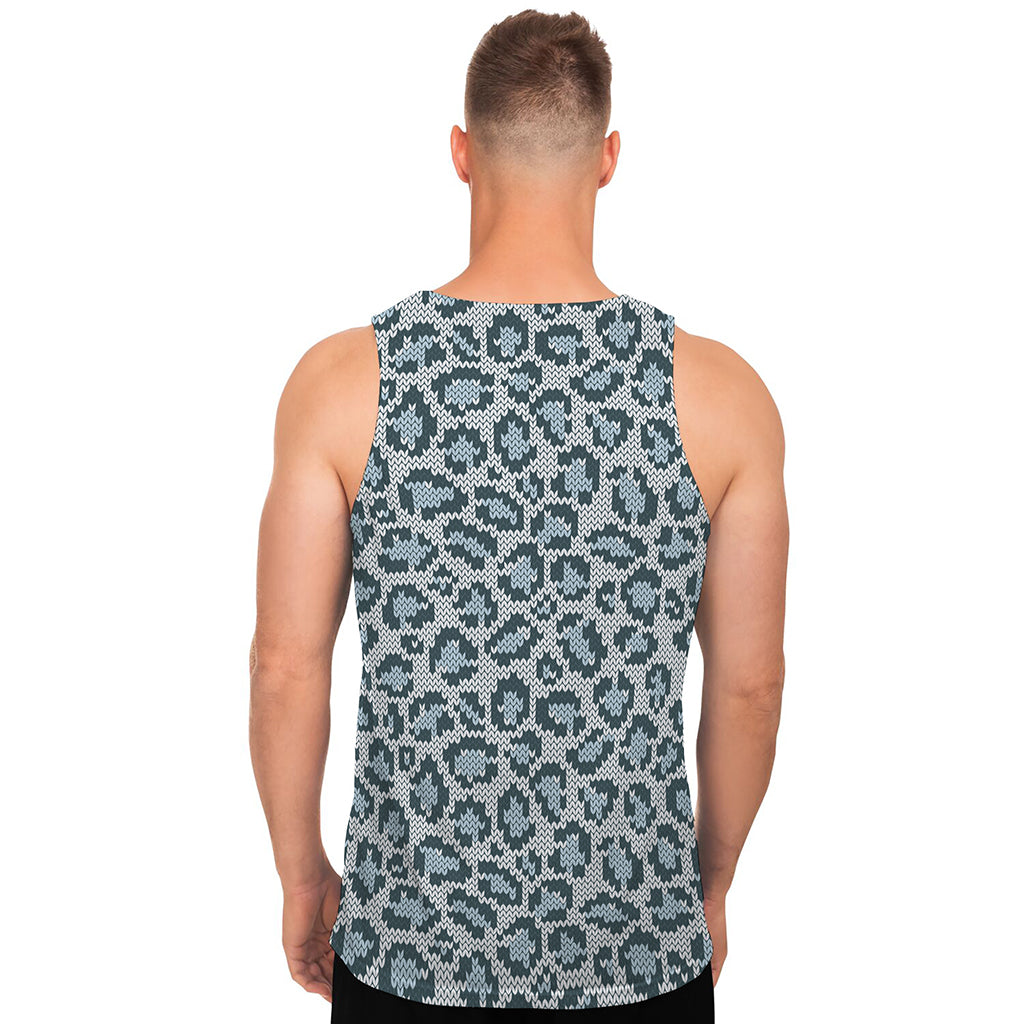 Snow Leopard Knitted Pattern Print Men's Tank Top