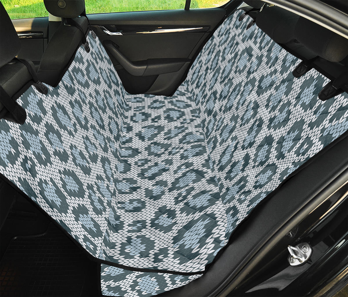 Snow Leopard Knitted Pattern Print Pet Car Back Seat Cover