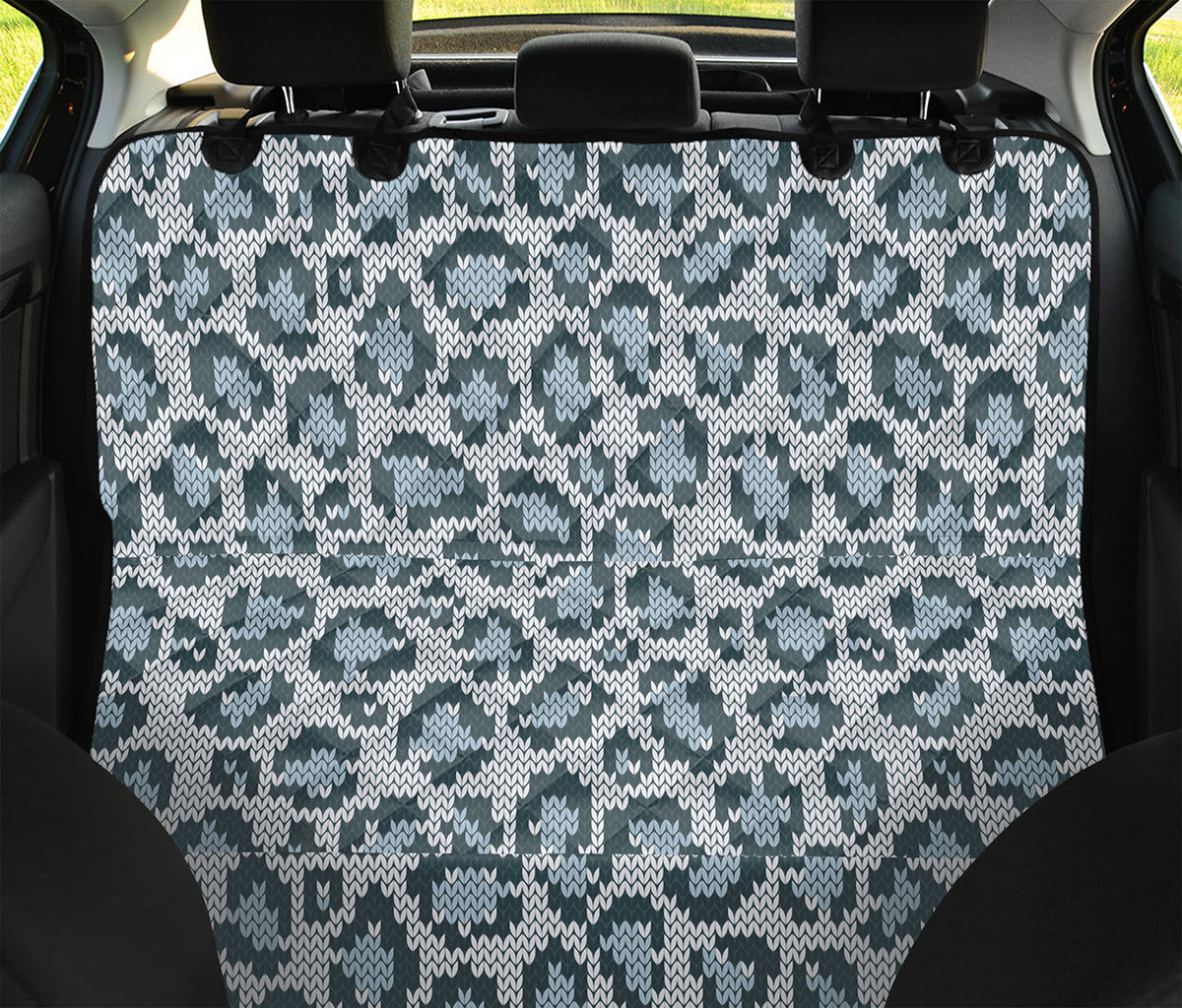 Snow Leopard Knitted Pattern Print Pet Car Back Seat Cover