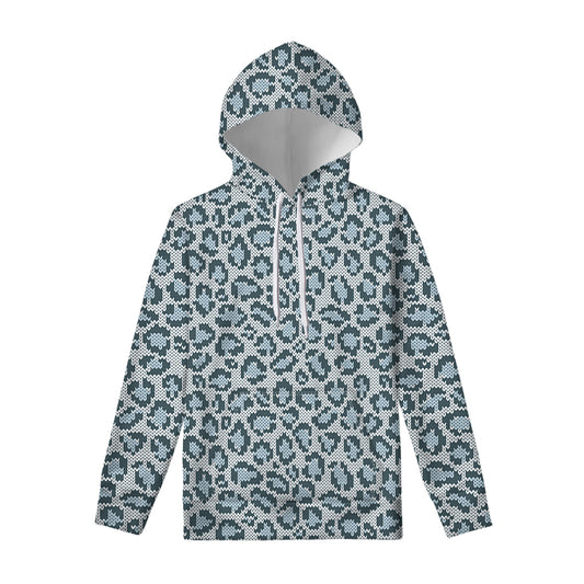 Snow Leopard Knitted Pattern Print Pullover Hoodie