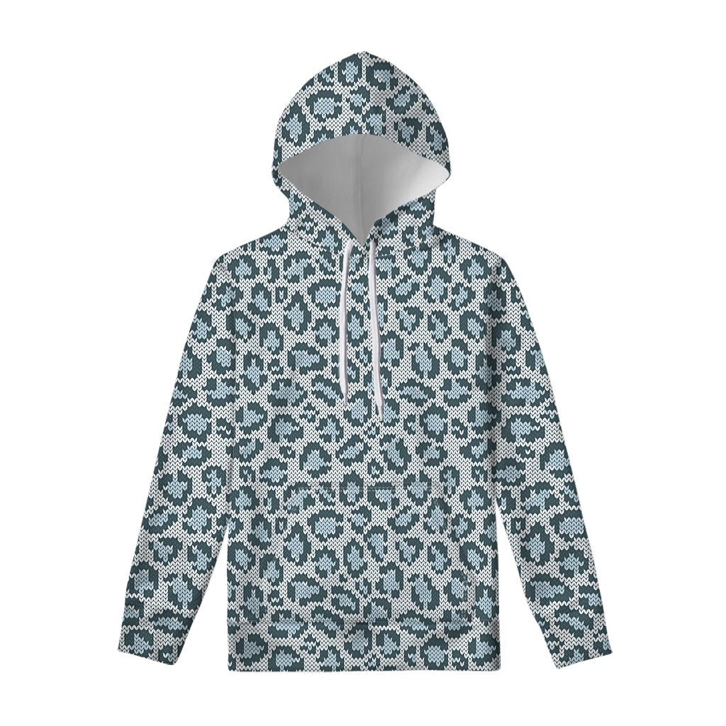 Snow Leopard Knitted Pattern Print Pullover Hoodie