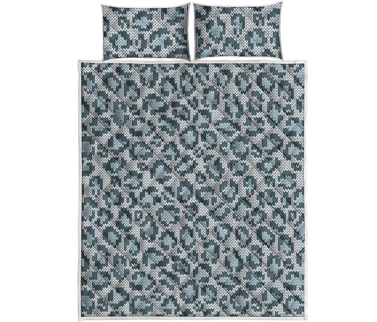 Snow Leopard Knitted Pattern Print Quilt Bed Set
