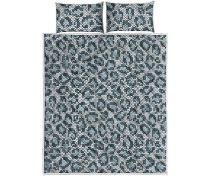 Snow Leopard Knitted Pattern Print Quilt Bed Set