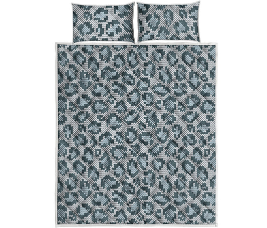Snow Leopard Knitted Pattern Print Quilt Bed Set