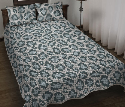 Snow Leopard Knitted Pattern Print Quilt Bed Set