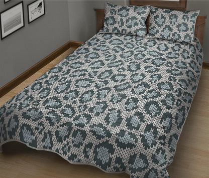 Snow Leopard Knitted Pattern Print Quilt Bed Set