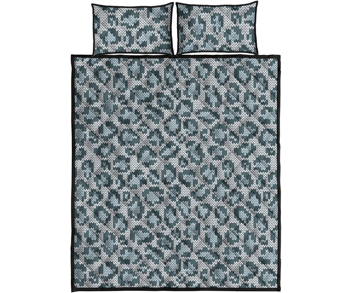 Snow Leopard Knitted Pattern Print Quilt Bed Set