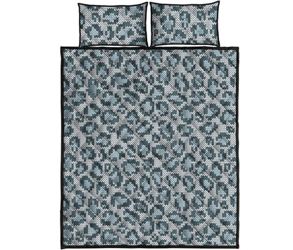 Snow Leopard Knitted Pattern Print Quilt Bed Set
