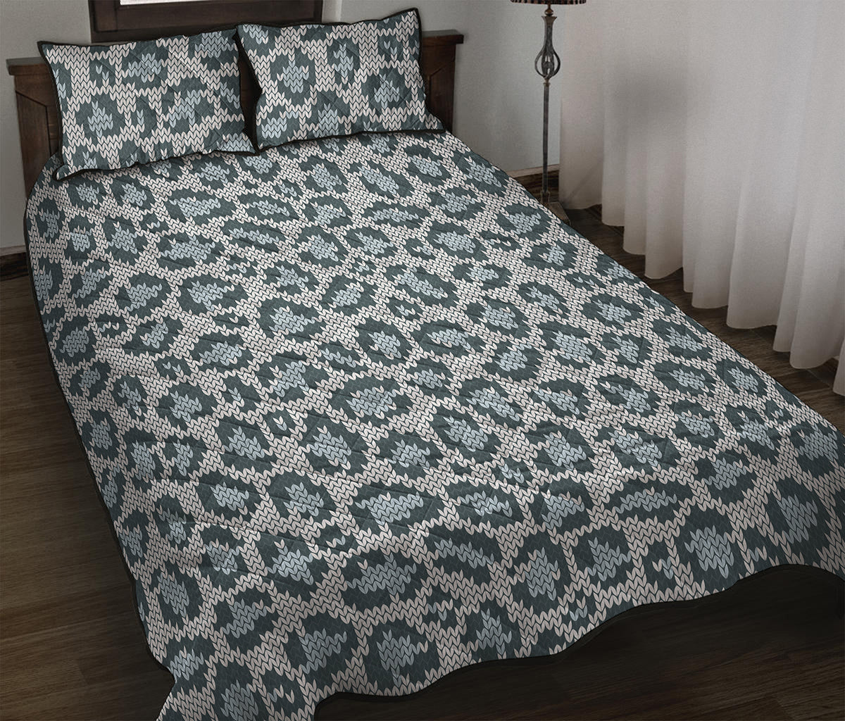 Snow Leopard Knitted Pattern Print Quilt Bed Set