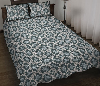 Snow Leopard Knitted Pattern Print Quilt Bed Set