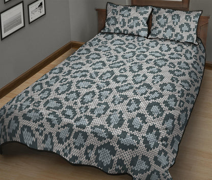 Snow Leopard Knitted Pattern Print Quilt Bed Set